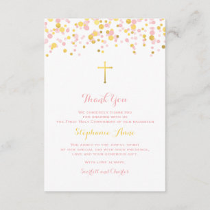 Carte De Remerciements Confetti de communion rose et or
