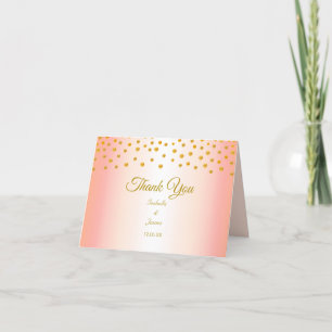Carte De Remerciements Confetti d'or sur Rose Mariage d'or