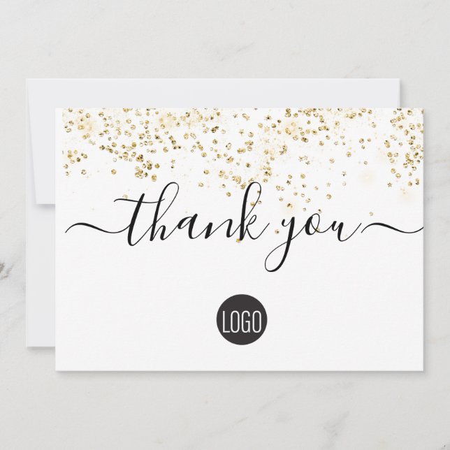 Carte De Remerciements Confetti Gold personnalisé simple client d'entrepr (Devant)