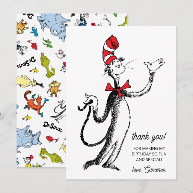 Carte De Remerciements Confettis de personnages de Dr Seuss | Anniversair (Devant / Derrière)