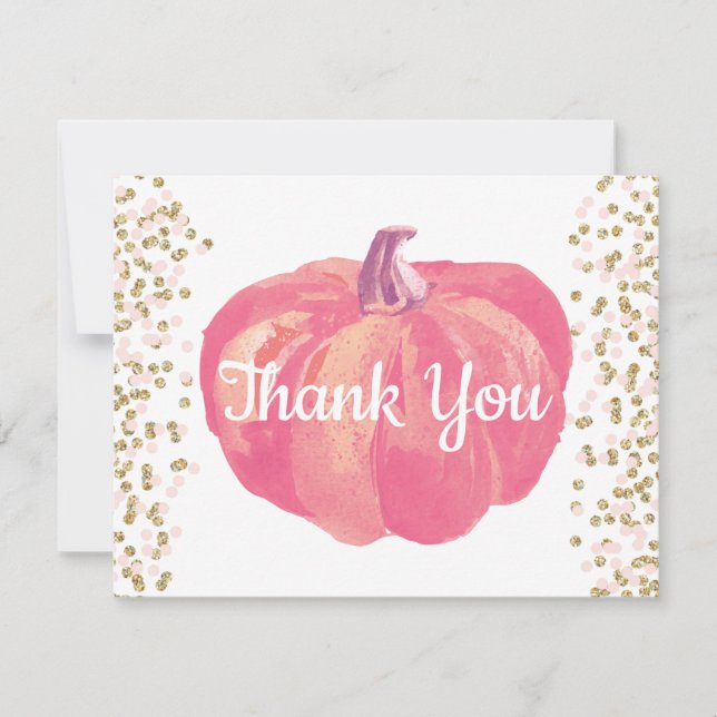Carte De Remerciements Confettis Rose Gold Pailletés Citrouille d'Automne (Devant)