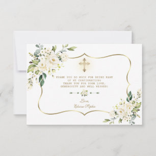 Carte De Remerciements Confirmation de la fille de croix or florale blanc