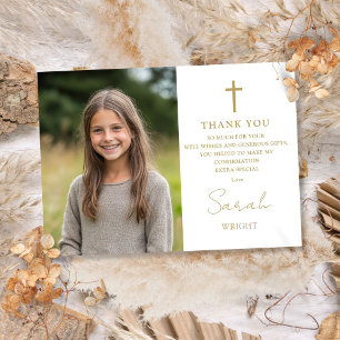 Carte De Remerciements Confirmation de la photo moderne Gold Script