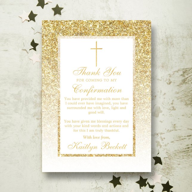Carte De Remerciements Confirmation De Parties scintillant Or Élégante Ou (Créateur téléchargé)
