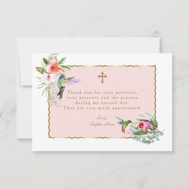 Carte De Remerciements Confirmation d'or Tropical Floral Hummingbirds (Devant)