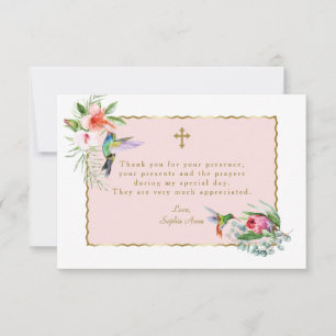 Carte De Remerciements Confirmation d'or Tropical Floral Hummingbirds