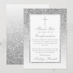 Carte De Remerciements Confirmation Élégante De Parties scintillant Argen