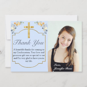 Carte De Remerciements Confirmation florale de Pêche Bleue Élégante