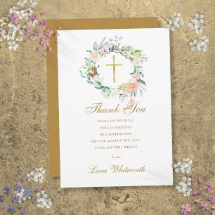 Carte De Remerciements Confirmation rose Floral Gold Script