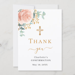 Carte De Remerciements Confirmation rose rose floral photo fille