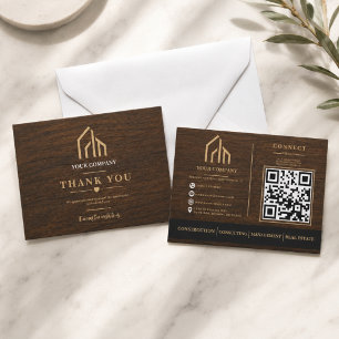 Carte De Remerciements Construction de code QR à grain de bois moderne 