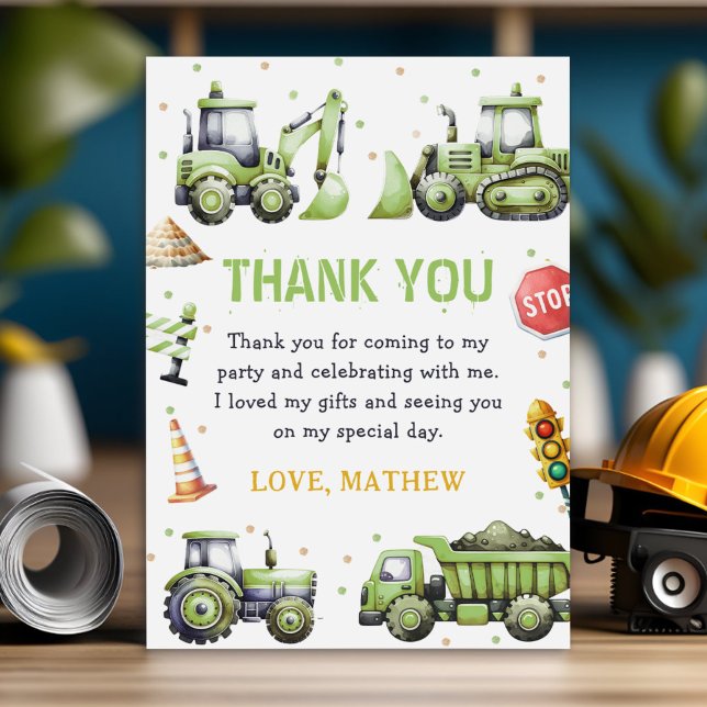Carte De Remerciements Construction Truck Digger Anniversaire (Créateur téléchargé)
