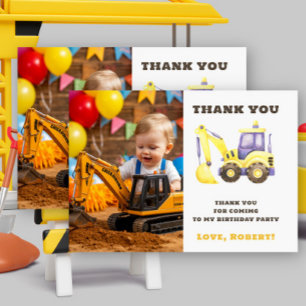 Carte De Remerciements Construction Truck Excavateur fête d'anniversaire