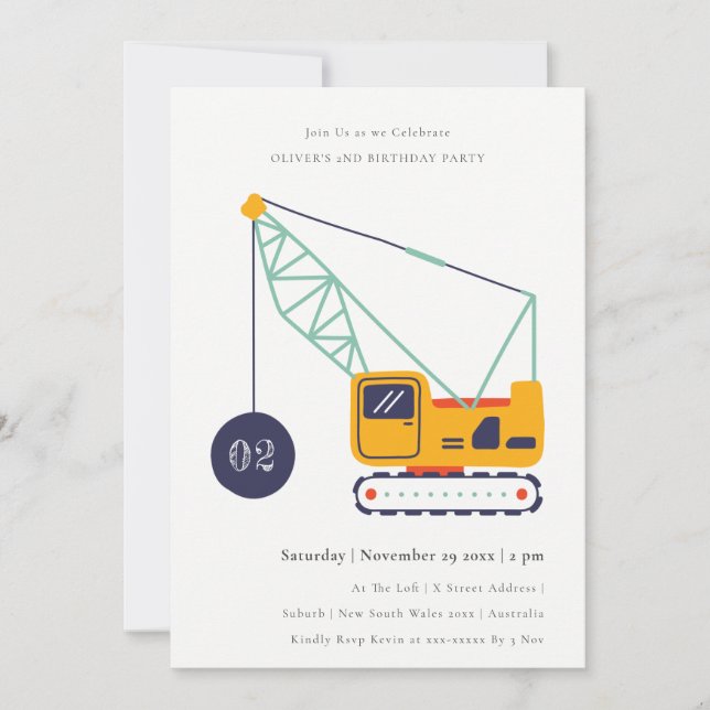 Carte De Remerciements Construction Véhicule de grue Quel que soit l'âge  (Devant)