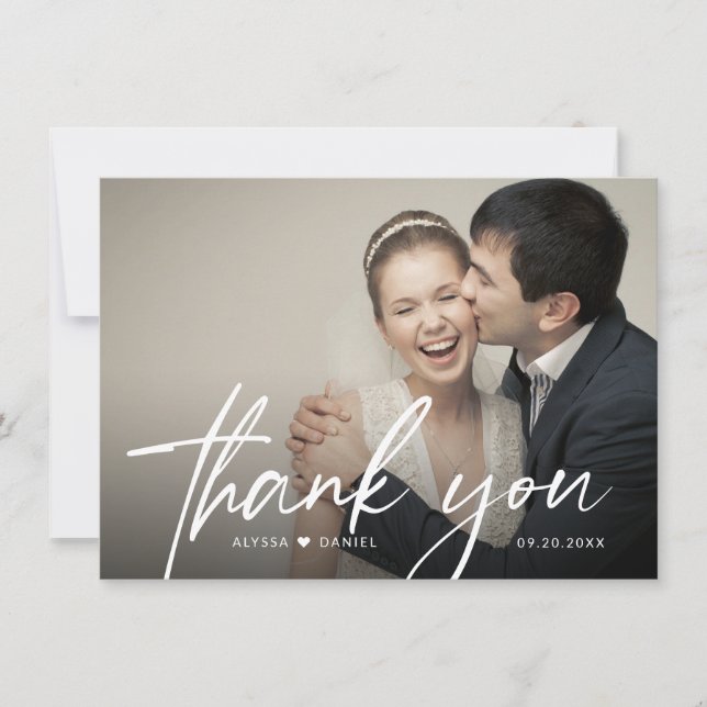Carte De Remerciements Contemporain Moderne Coeur Personnalisé Mariage Ph (Devant)