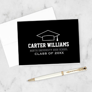 Carte De Remerciements Contour de casquette de graduation noir élégant