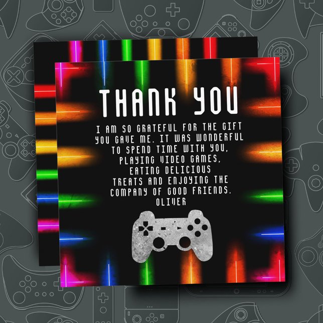 Carte De Remerciements Contrôleur de partie de jeu vidéo Neon Jeu Anniver (Créateur téléchargé)