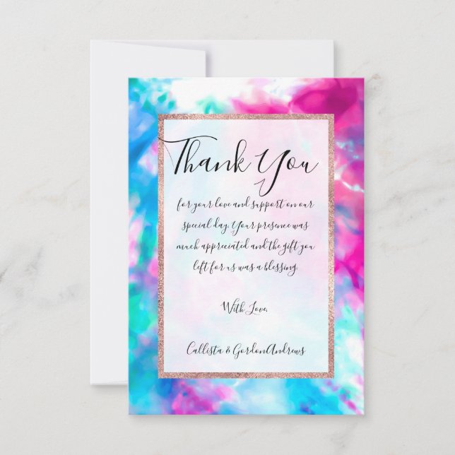 Carte De Remerciements Cool Artsy Girly Purple Rose Blue Tie Dye Motif (Devant)