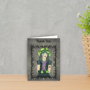 Carte De Remerciements Cool Goth Girl Green Casquette Tattoos Barbes Noir