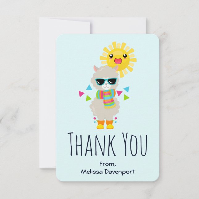 Carte De Remerciements Cool Llama et souriant Kawaii Sun (Devant)