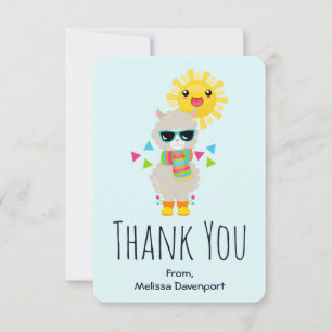 Carte De Remerciements Cool Llama et souriant Kawaii Sun