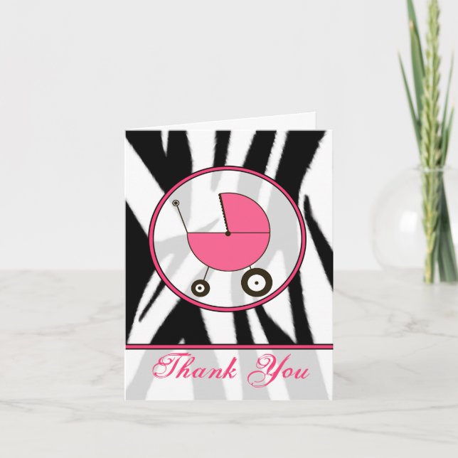 Carte De Remerciements Copie noire de zèbre/Merci rose de voiture (Devant)