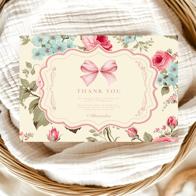 Carte De Remerciements Coquette Bow Fancy ONE Girl 1er anniversaire (Créateur téléchargé)