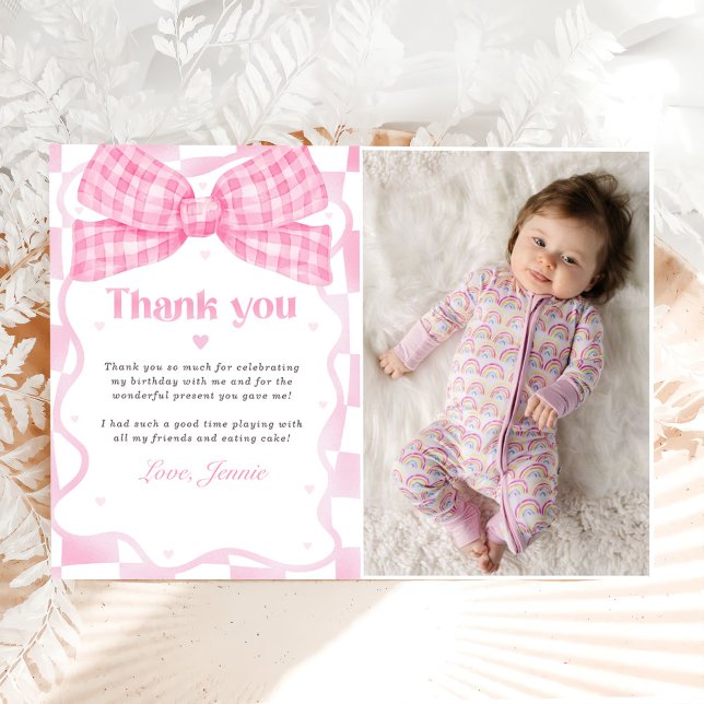 Carte De Remerciements Coquette Bow rose fête d'anniversaire (Créateur téléchargé)