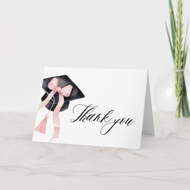 Carte De Remerciements Coquette de graduation moderne Blush Pink Bow (Devant)