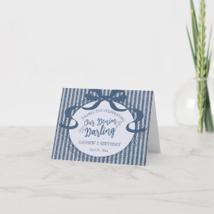 Carte De Remerciements Coquette en jean bleu à nœud pour anniversaire, me