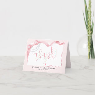 Carte De Remerciements Coquette Pink Bow & Pearl Fête des mariées moderne