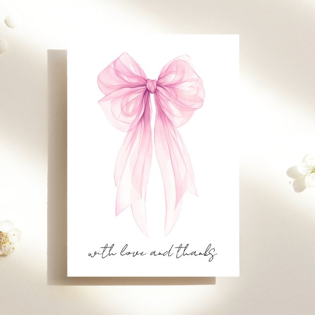 Carte De Remerciements Coquette rose Bow Aquarelle bébé fille douche (Créateur téléchargé)