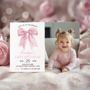 Carte De Remerciements Coquette Rose Bow Girl Anniversaire Photo Invitati