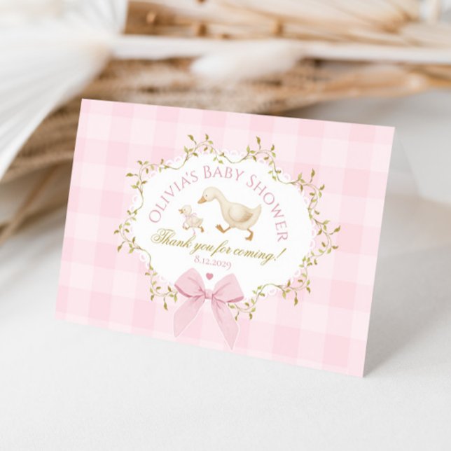 Carte De Remerciements Coquette Silly Goose Pink Gingham Baby Shower (Créateur téléchargé)