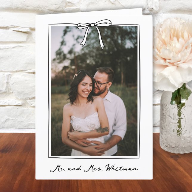 Carte De Remerciements Coquette Whimsical Mariage manuscrit Bow (Elegant bow personalized wedding thank you note. Add your names for a unique and heartfelt touch.)