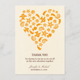 Carte De Remerciements Coquillages et mariage de plage d'été de coeur