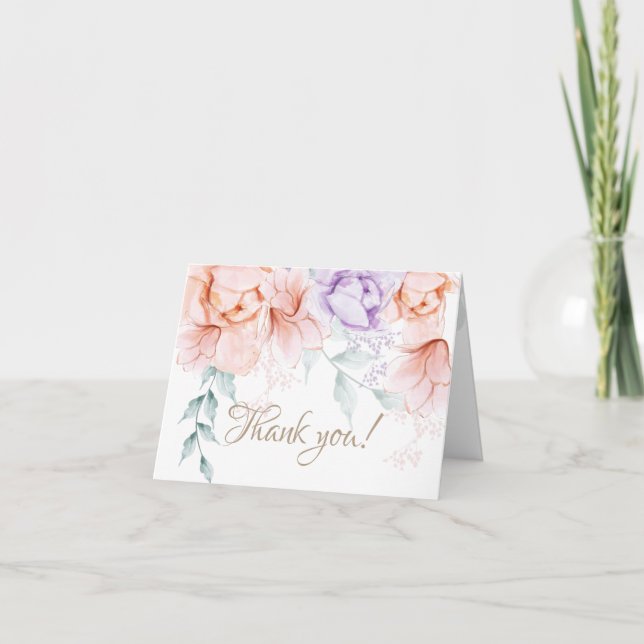 Carte de remerciements | Corail et Lilac Aquarelle (Devant)
