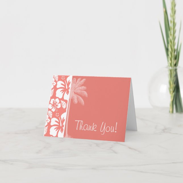 Carte De Remerciements Coral Pink Tropical Hibiscus; Summer Palm (Devant)