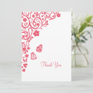 Carte De Remerciements Coral rose floral papillon de jardin mariage