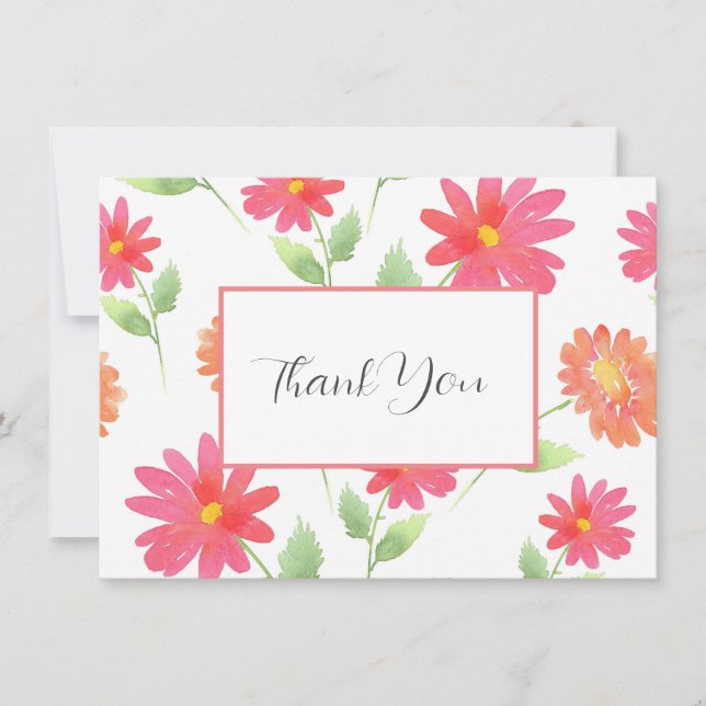 Carte De Remerciements Coral rose Peach Aquarelle Motif marguerite (Devant)