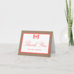Carte De Remerciements Coral Seahorse Burlap Beach Wedding Collection