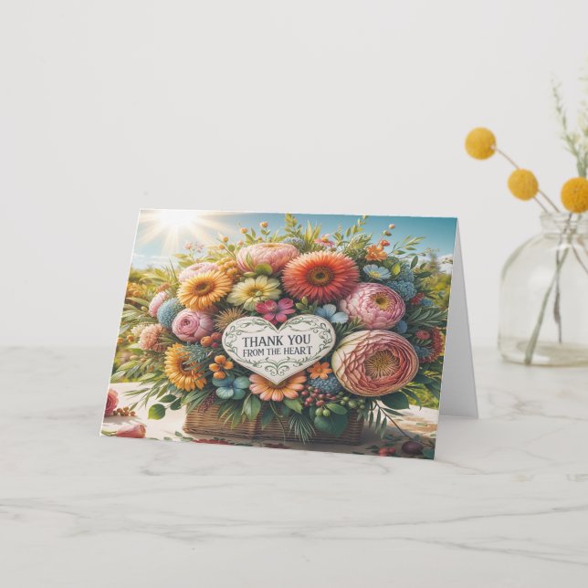 Carte De Remerciements corbeille de fleurs vibrantes (Recto)