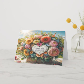 Carte De Remerciements corbeille de fleurs vibrantes