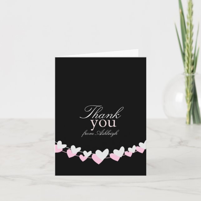 Carte De Remerciements Cordes de coeur rose et blanc (Devant)