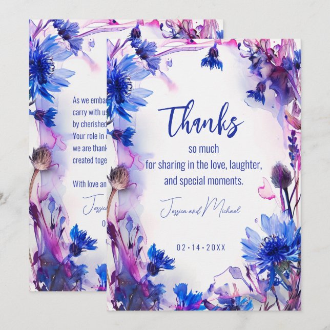 Carte De Remerciements 💍 Cornflowers et Lavender Bliss (Devant / Derrière)