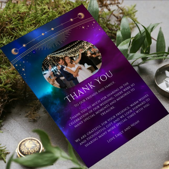 Carte De Remerciements Cosmic Purple Turquoise Gold Sun Photo Mariage mys (Créateur téléchargé)