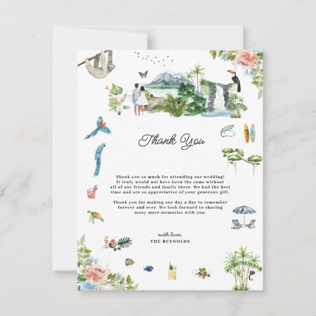 Carte De Remerciements Costa Rica | Mariage illustré remerciements (Devant)