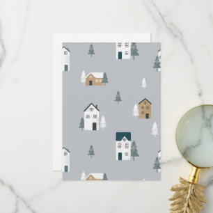 Carte De Remerciements Cosy bleu gris hiver dans le village nordique