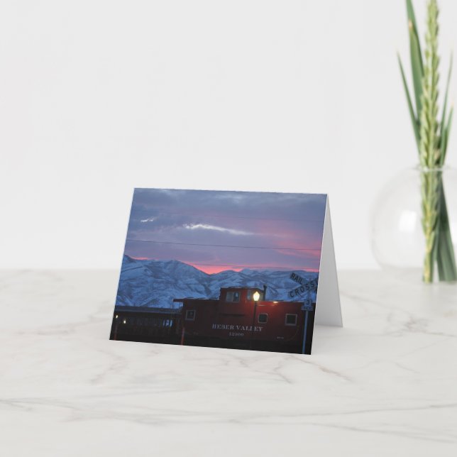 Carte De Remerciements coucher de soleil dans le sous-sol avec train (Devant)