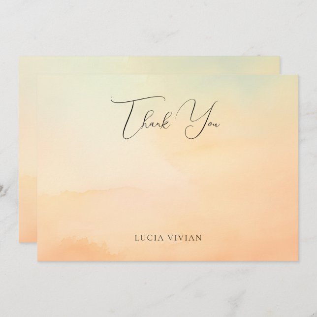 Carte De Remerciements Coucher de soleil orange aquarelle Cloud 9 Mariage (Devant / Derrière)